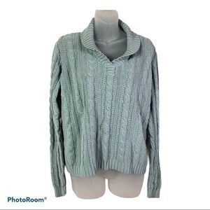 Charter Club sea foam green cable knit sweater 1980s 80s style medium